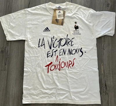 Vintage Adidas Francia 1998 Mundial Blanco y Amarillo Algodón Camiseta Fútbol Foto 1 de 4
