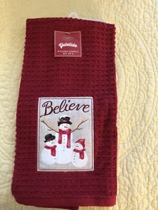 ST NICHOLAS SQUARE YULETIDE KITCHEN TOWELS SET OF TWO BELIEVE SNOWMEN NEW - Picture 1 of 2