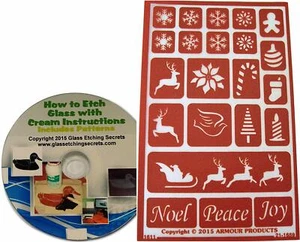 Wiederverwendbare Weihnachtsglas Ätzschablonen, Urlaubsbummeln: Rentiere, Schneeflocke - Bild 1 von 4