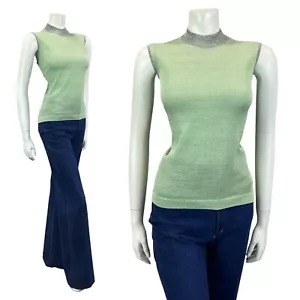 DE COLECCIÓN AÑOS 60 MOD GOGO VERDE PASTEL PLATA LUREX CUELLO ALTO BOXY FIESTA CAMISETA SIN MANGAS 10 - Imagen 1 de 11