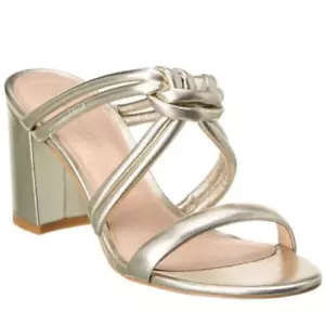 Stuart Weitzman 10/10.5 MISMATCH Twistknot Leather Sandal Heel Platinum Open Toe - Picture 1 of 10