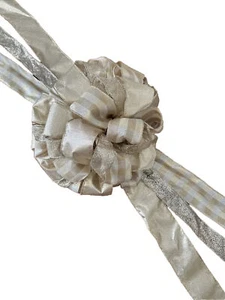 12” Gold Bow, Three Different Wired Ribbon, Christmas Tree Topper, w/6 24” Tails - Picture 1 of 9