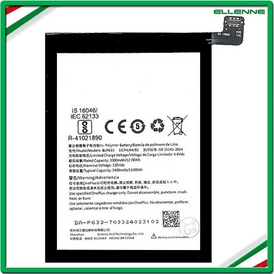 ✅ BATTERIA PER ONEPLUS 1+ BLP633 PER ONE PLUS 3T 3400MAH RICAMBIO SOSTITUZIONE ✅ - Immagine 1 di 3