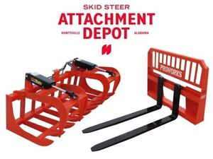 72" Root Grapple Bucket and 48" Long Pallet Forks Attachment Combo Quick Attach