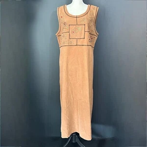 Vintage 90s Fall Floral Embroidered Maxi Dress Cottagecore Grandmacore Earthy L - Picture 1 of 7