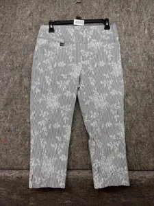 Lissette L Montreal Pants Capri Floral Print Striped Black Gray White 8 Canada - Picture 1 of 7