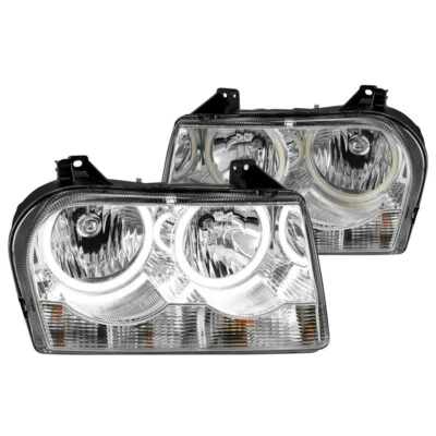 For 05-10 Chrysler 300 Chrome Clear Housing Headlights Halo Halogen Models Lamps - Image 1 of 3