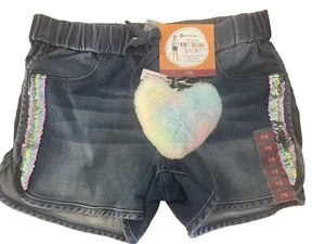 Members Mark NWT Girls Size 7/8 bling Print Knit Denim Stretch Short 7 8 New - Picture 1 of 3