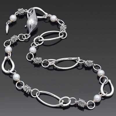 Michael Dawkins Sterling Silver & 14K Yellow Gold Pearl Link Necklace 17.75" - Image 1 of 4