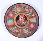 Antique Czech hand-painted wood plate Moravian folk costume art Kyjov kroj old