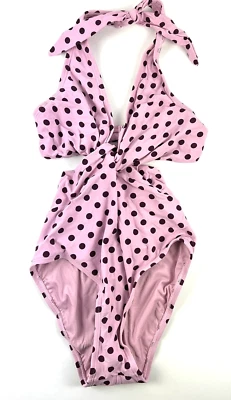 Traje de baño Kate Spade para mujer corte lateral rosa lunares de una pieza talla XS Foto 1 de 2