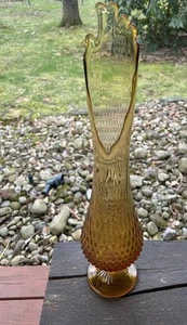 VINTAGE FENTON HOBNAIL AMBER SWUNG VASE 21” - Picture 1 of 8