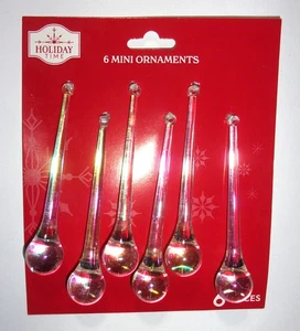 (6) Mini 3.75” Largo Iridiscente Transparente Lluvia Gota Adornos Navidad - Imagen 1 de 3