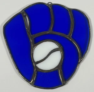 Milwaukee Brewers blau Baseball Handschuh Logo Buntglas Fenster hängend Ornament - Bild 1 von 4