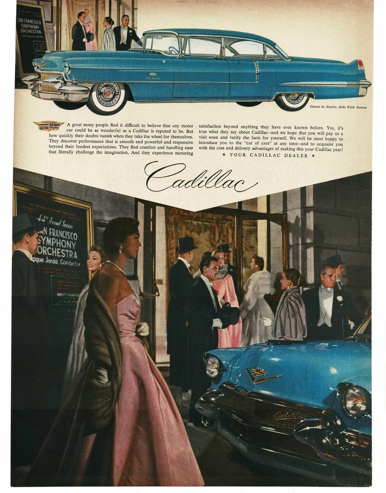 Cadillac Sixty 1956 especial azul sedán de 4 puertas San Francisco Symphony anuncio impreso Foto 1 de 1