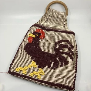 Vintage 1980s Handmade Portuguese Rooster Double Bag Portuguese Rattan Bag - Picture 1 of 6