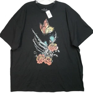 Goodie T-Shirt zwei Ärmel Damen XL schwarz kurzarm Skelett Hand Schmetterling - Bild 1 von 9