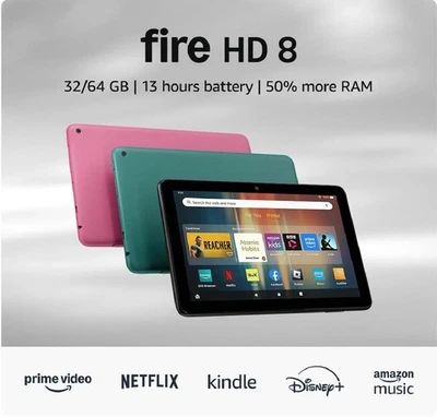 NEW Amazon Fire HD 8 Tablet 8" Display in Black, Brand New-Sealed 32GB 10th Gen - Image 1 of 4