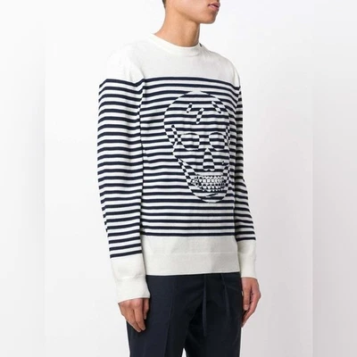 Alexander McQueen Striped Skull Jumper 100% Wool Crewneck Sweater Medium - Image 1 of 4