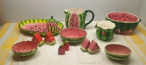 Vintage Keramik Wassermelone Servierschalen Tablett Krug Streuer (14 Stück) - Bild 1 von 14