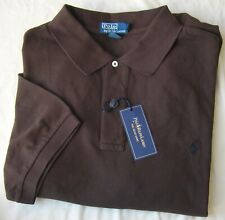 New Large L Polo Ralph Lauren Polo Shirt Brown Solid top Men's  classic fit Mesh