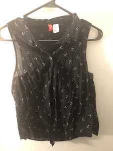 Anchors Top H&M nero bianco senza maniche donna estate camicia carina ragazza taglia 6 - Foto 1 di 4