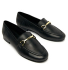 Schuh Size 5 Liliane Leather Loafers with Gold Metal Buckle Black