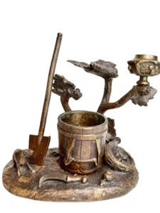 Attrib Austrian Bronze candle stand figural group with Grape harvest theme - Picture 1 of 10