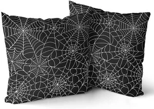 Halloween Kissenbezüge 16x16 Zoll 2er Set Schwarz Spinnennetz Festival Deko - Bild 1 von 7