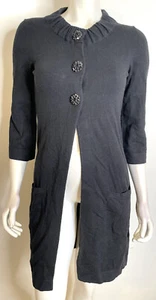 Boden schwarze Baumwolle Kaschmir Long Strickjacke Staubtuch US4 Strass Knöpfe - Bild 1 von 11
