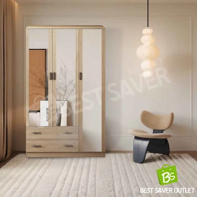 Wardrobe Cabinet 3 Doors 2 Drawers Clothes Storage Organiser Bedroom Cupboard - image 1 of 4