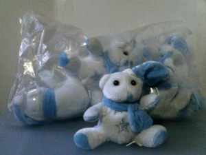 LOT OF 10 WHITE STUFFED BEARS WITH BLUE STOCKING HAT, SCARF & STAR-NEW-FREE SHIP - Picture 1 of 4