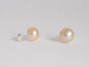 GENUINE 8mm FRESH WATER PEARL EARRINGS 925 SILVER STUD PINK HIGH LUSTER GIFT BOX - Picture 1 of 1