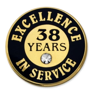 PinMart's Gold Plated Excellence in Service 38 Year Award Lapel Pin - Picture 1 of 3