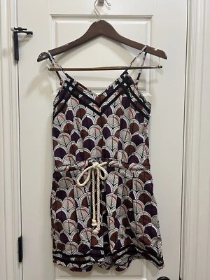 Dear Creatures Women’s Size Medium Romper Shorts Feather Print Purple, B#24 - Image 1 of 4