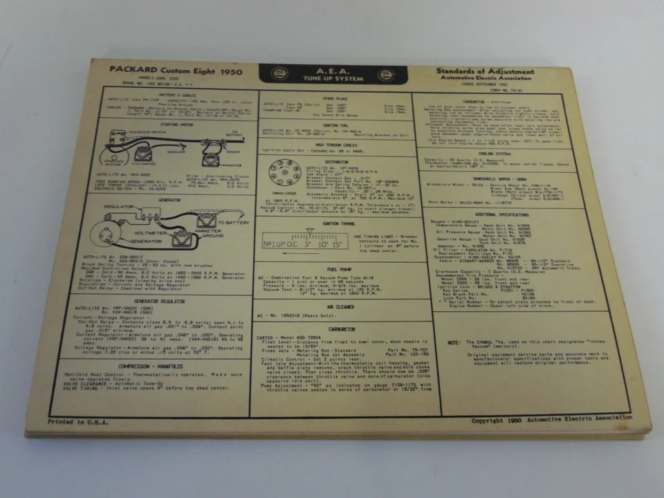 Hoja de gráficos de afinación packard custom ocho 1950 modelo 2306, 2333 AEA Foto 1 de 1
