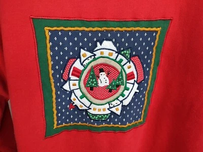 Vtg Womens Christmas Quilted Snowman Holiday Sweatshirt Size 2XL Nutcracker Red - Image 1 of 4
