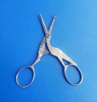 Vintage Silver Tone Crane Stork Bird Sewing Embroidery Scissors. Revlon Italy  - Image 1 of 4