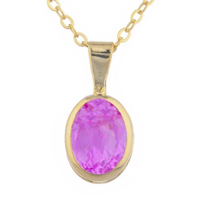 Collar colgante con bisel ovalado de zafiro rosa de oro de 14 quilates Foto 1 de 3