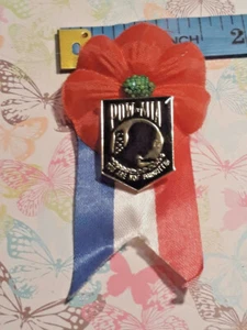 POW MIA You Are Not Forgotten Enamel Pin on Poppy Ribbon Pin ~ Ships FREE - Picture 1 of 4