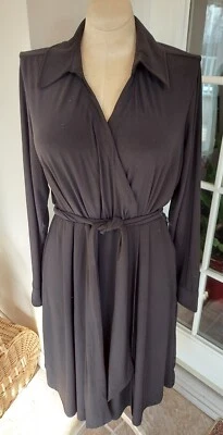 Vestido elástico sin marca para mujer con cuello negro tejido cremallera lateral imitación envoltura talla 1X Foto 1 de 4