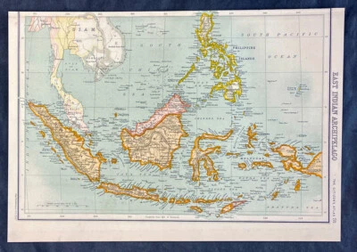 Mapa antiguo de Indonesia de John Bartholomew de 1890, archipiélago de las Indias Orientales Foto 1 de 2