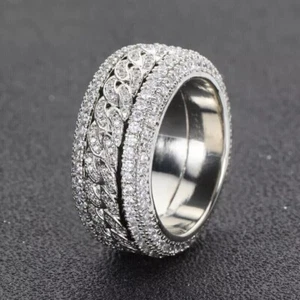 Men's Wedding Band Ring 14K White Gold Plated Lab Created Diamond Round Cut 2Ct - Picture 1 of 2