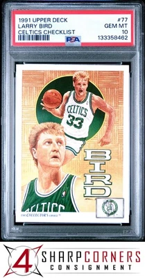 1991 UPPER DECK #77 LARRY BIRD HOF CELTICS CHECKLIST PSA 10 - Image 1 of 3