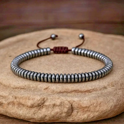 Hematite Bracelet Natural Black Adjustable Healing Men Women Bracelet Handmade - Image 1 of 4