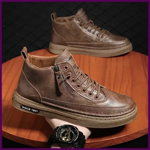 Men Boots Winter High Top Leather Shoes Fashion Cotton Shoes Fashion Ankle Boots - Picture 1 of 24