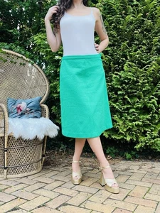 Vintage 1970s Green Skirt Smart Office Workwear Knee Length Midi Skirt Size 16 - Picture 1 of 8
