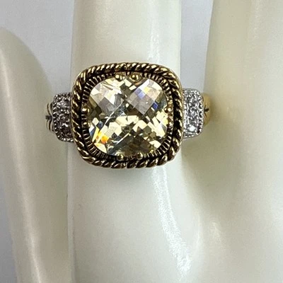 Lia Sophia "Lemon Chiffon" Ring Size 11 Two-Tone Silver & Gold Yellow Stone - Image 1 of 4