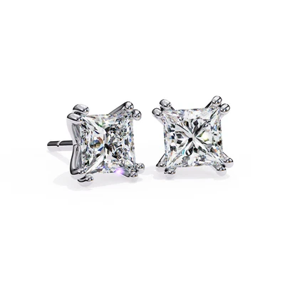 Versatile 14k White Gold 2.24 Ctw Princess Cut Solitaire Diamond Stud Earrings - Image 1 of 4