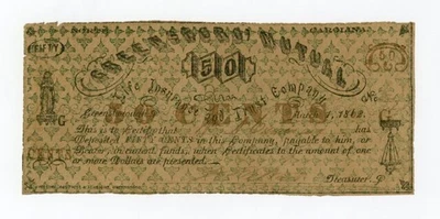 1862 50c Greensboro Mutual Life Ins. & Trust Co - NORTH CAROLINA Wallpaper Note - Image 1 of 2